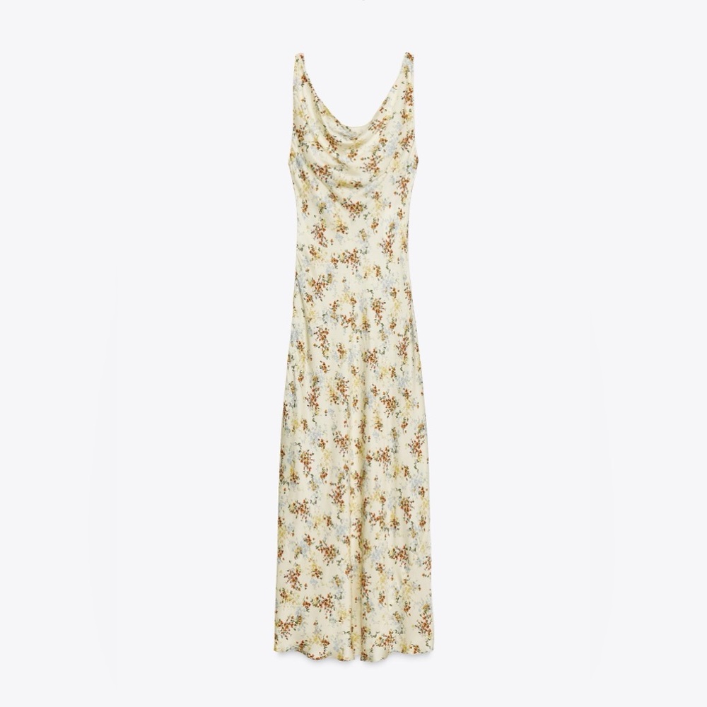 ๐(NWT) ZARA Bloggers Fav ZW Collection Printed Floral Satin Dress. Size XL. - Picture 6 of 14